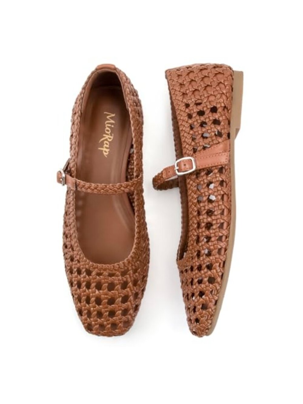 Woven Ballet Flats Women Square Toe Mesh Mary Jane Adjustable Strap Dressy